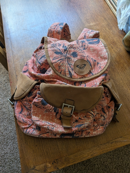 Roxy Handbags - Roxy Blue And Pink Floral Canvas Backpack